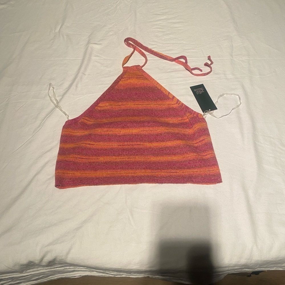 Wild Fable Pink and Orange Striped Crop Top - Picture 3 of 7